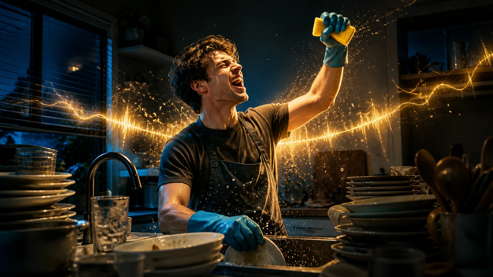 A heroic soundtrack turns washing the dishes into an epic mission.